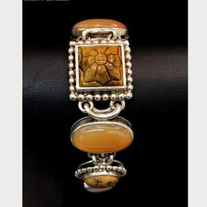 Sterling Silver Whitney Kelly Tigers Eye Chalcedony Toggle Bracelet 51gr 7.25in